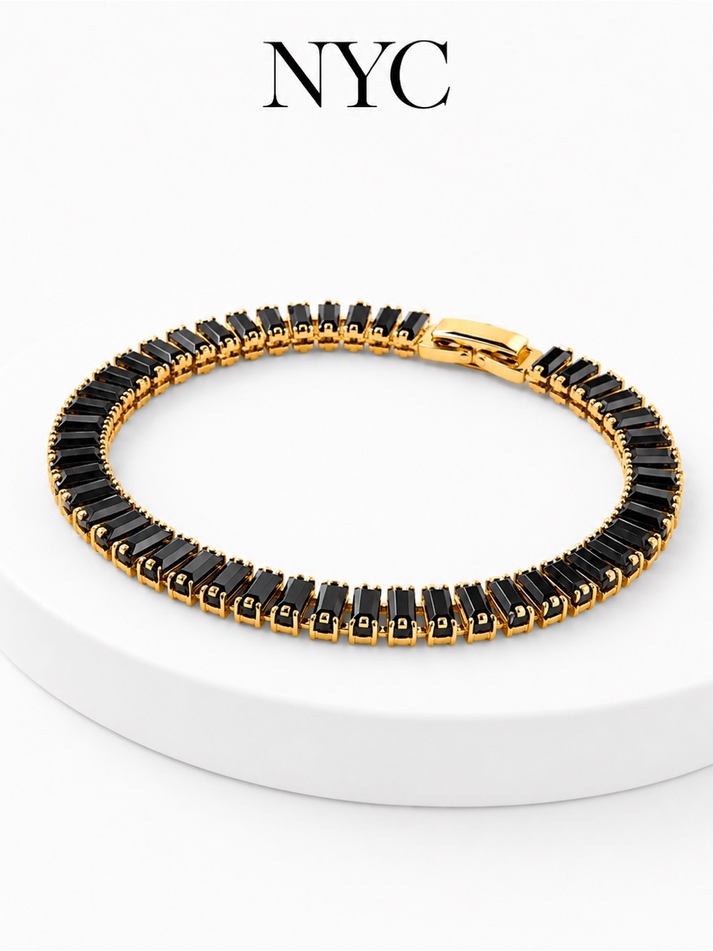 NYC Black and Gold Baguette Link Bracelet
